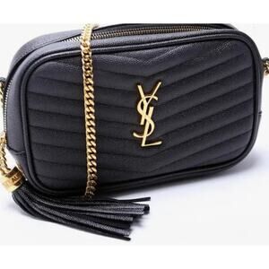 Saint Laurent Grain De Poudre Matelasse Monogram Mini Lou Camera Bag Black